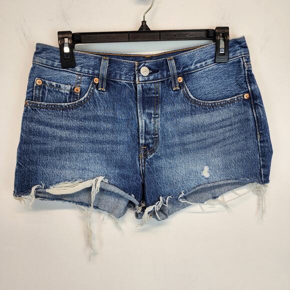 Levis 501 High Rise Cutoff Denim Shorts Size 27" Distressed Ripped 100% Cotton - Picture 1 of 12